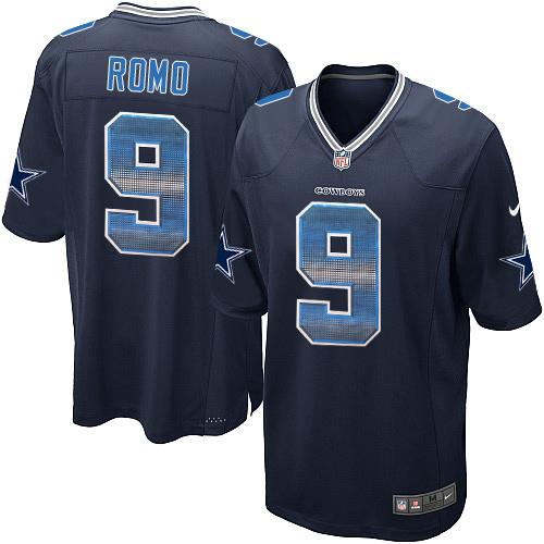 Nike Cowboys #9 Tony Romo Navy Blue Team Color Men's Stitched NFL Limited Strobe Jersey - Click Image to Close